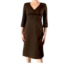J.Crew 6P Brown Wool Sheath Dress NWT Petite‎ Surplice Neck Work Office Career